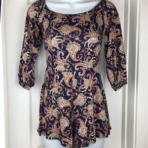 🛎Boohoo romper size 4 paisley navy browns shorts